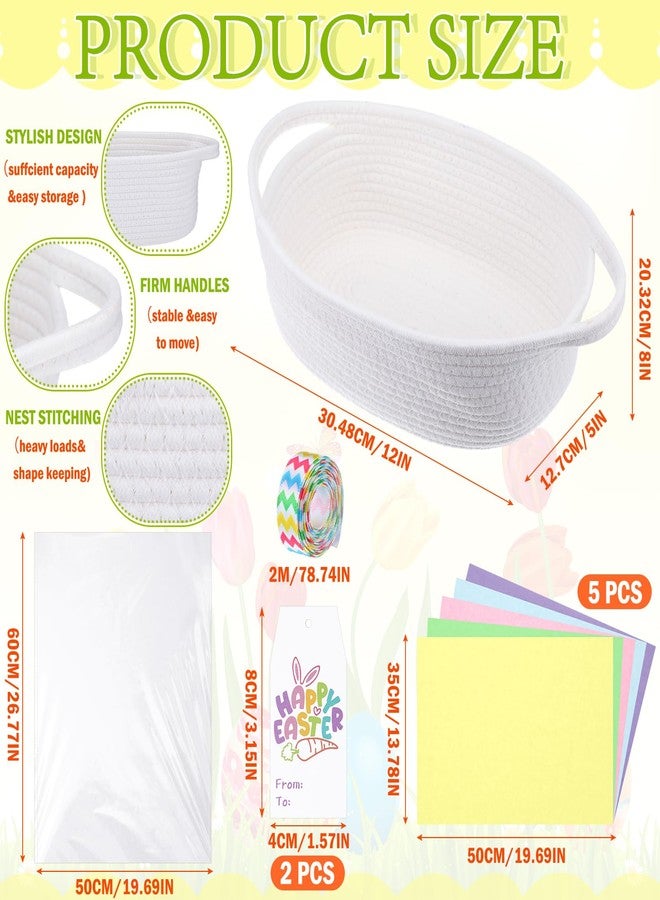 Pickmesh Easter Gift Basket Cute Small Woven Basket with Bags Tissue Paper Label and Ribbons Easter Gift Empty Woven for Boxes - Image 3